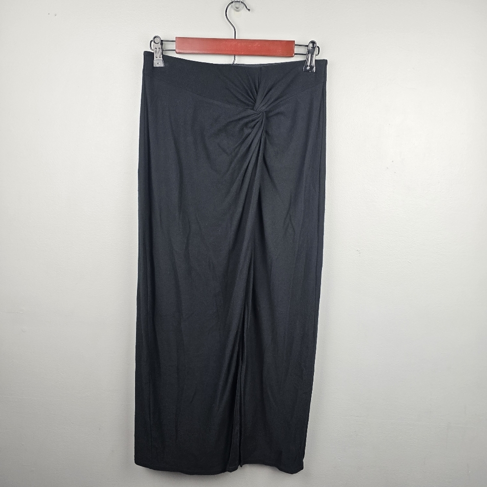 Vince Side Twist Midi Skirt Black Stretch-Rayon Material Womens Size S